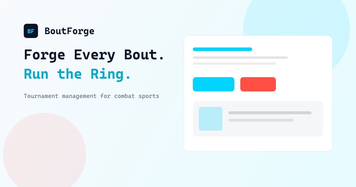 BoutForge tournament management dashboard and ring display